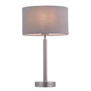 Image of Table Lamp Matt Nickel Plate & Grey Fabric 60W E27 Base & Shade e10606