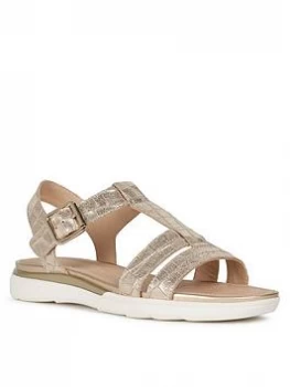 Image of Geox Hiver Leather Flat Sandal - Gold, Size 8, Women