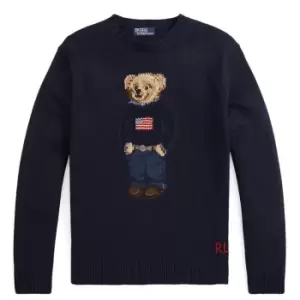 Image of Polo Ralph Lauren Polo Ralph Lauren US Flag Bear Crew Jumper Mens - Blue