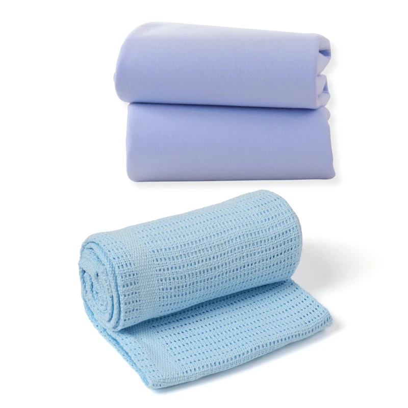 Image of Clair De Lune Clair de Lune Cot Bed Sheets & Cellular Blanket Nursery One Size Blue 38180218000