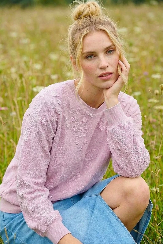 Image of Roman Womens Floral Mesh Knit Jumper in Lavender Lavender Female One Size