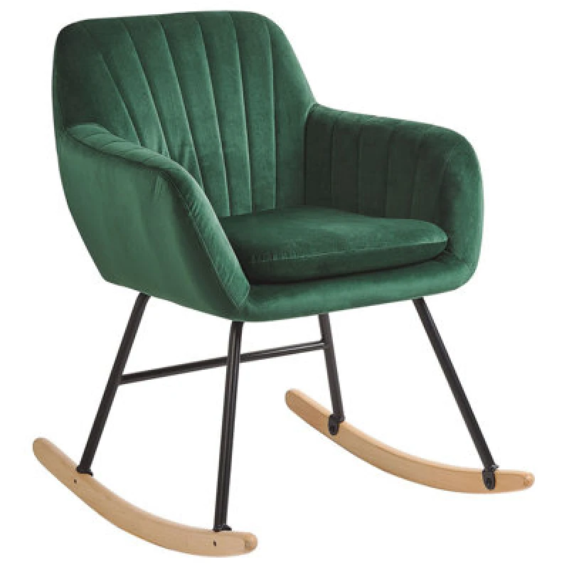 Image of Beliani Rocking Chair Liarum Velvet Emerald Green