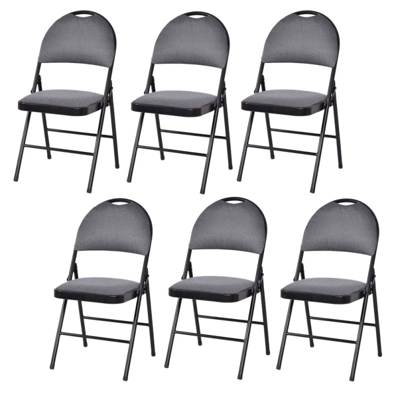 Image of COSTWAY Set of 6 Folding Chair Armless Padded Kitchen Dining Seat Portable Guest Chair Grey