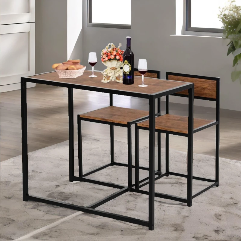 Image of Rafaelo Mobilia Industrial 3 Piece Dining Rustic Table Set in Dark Brown Dark Brown Unisex