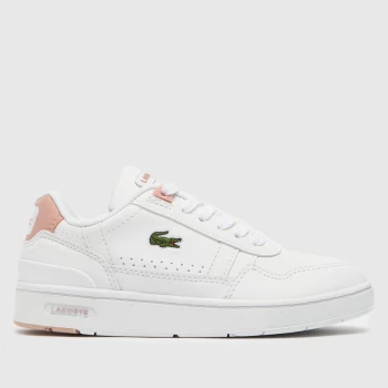 Image of Lacoste White & Pink T-clip Girls Junior Trainers