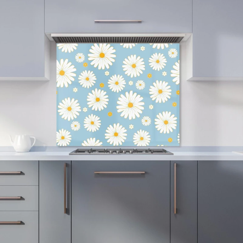 Image of Warren Reed - Designer Summer Daisy Pattern Kitchen Splashback in Blue Size: 700mm x 650mm Blue Unisex 700mm x 650mm