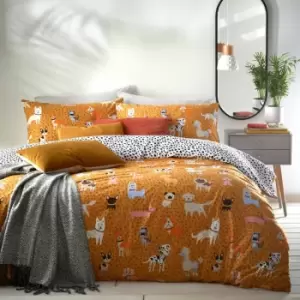 Image of Furn Woofers Dogs Print Reversible Duvet Cover Set, Coral, King