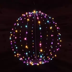 Image of Samuel Alexander - 40cm Black Metal Frame Ball Christmas Decoration with 240 in Rainbow led