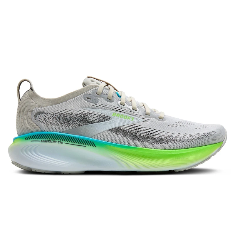 Image of Brooks Brooks Adrenaline GTS 25 Mens Oyster/green Gecko/blue - Grey / 9 / Standard