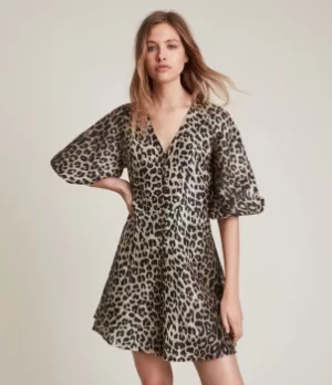 Image of AllSaints Womens Ilora Leppo Linen Blend Dress, Leppo Yellow, Size: 12