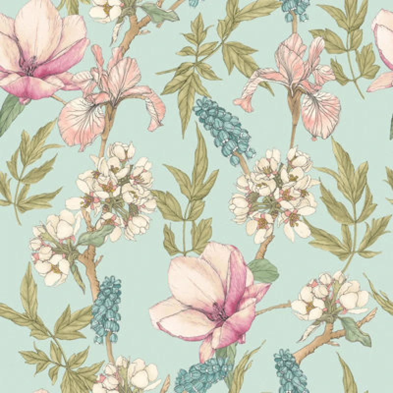 Image of Hoopla Walls Orchid Bloom Duck Egg & Blush Smooth Matt Wallpaper