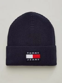 Image of Tommy Jeans Heritage Logo Knitted Beanie Hat - Navy