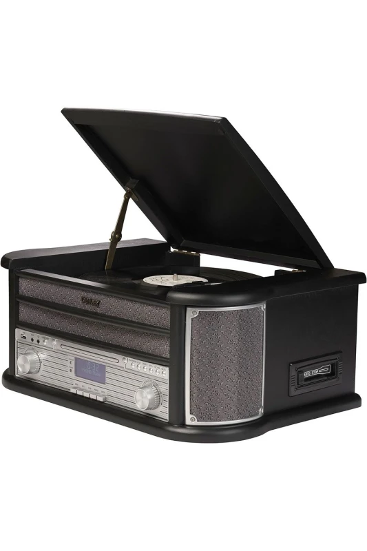 Image of Denver Retro DAB Bluetooth Wooden Record Player, FM, Cassette & CD, USB Recording, AUX IN in Black Unisex
