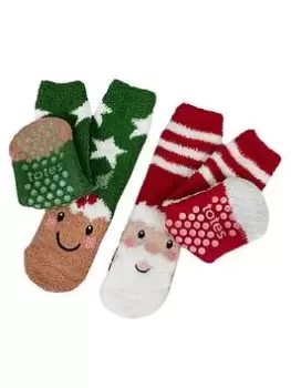 Image of TOTES Kids 2 Pack Super Soft Slipper- Sox Xmas - Multi, Size 4-6 Years
