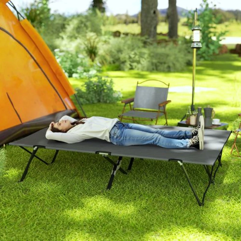 Image of Outsunny Outsunny Double Camping Folding Cot Portable Sleeping Bed, Charcoal Grey