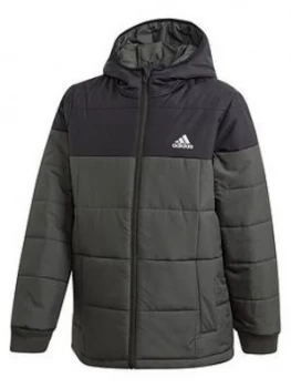 Image of Boys, adidas Childrens Padded Zip Through Jacket - Black, Khaki, Size 7-8 Years