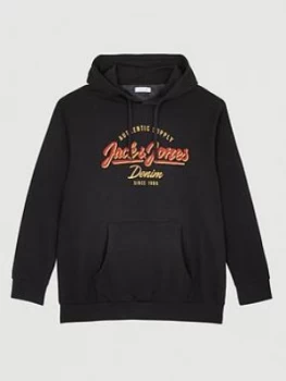 Image of Jack & Jones Plus Logo Pull Over Hoodie - Black