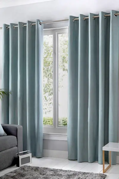 Image of Fusion 'Sorbonne' 100% Cotton Light Filtering Plain Dyed Eyelet Curtains Duck Egg Blue