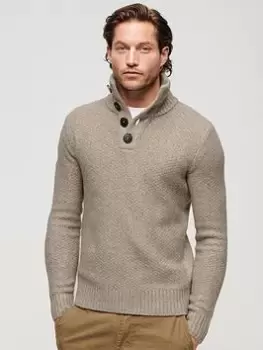 Image of Superdry Chunky Button High Neck Jumper - Beige, Beige, Size S, Men