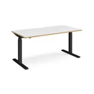 Image of Height Adjustable Desk Rectangular Desk 1600mm White/Oak Tops With Black Frames Elev8 Touch