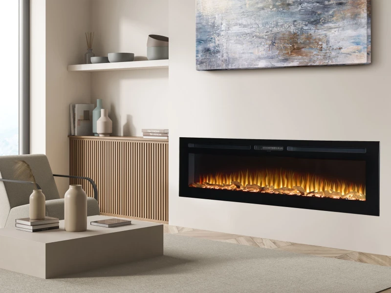 Image of Adam Fires & Fireplaces Orlando Inset / Wall Mounted Electric Fire, 72" in Black Unisex