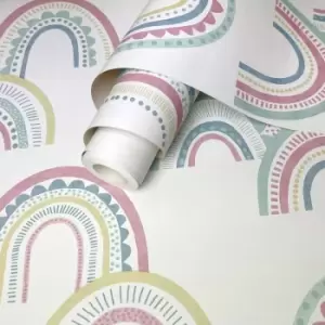 Image of Holden Boho Rainbow Pink and Duckegg Childrens Wallpaper