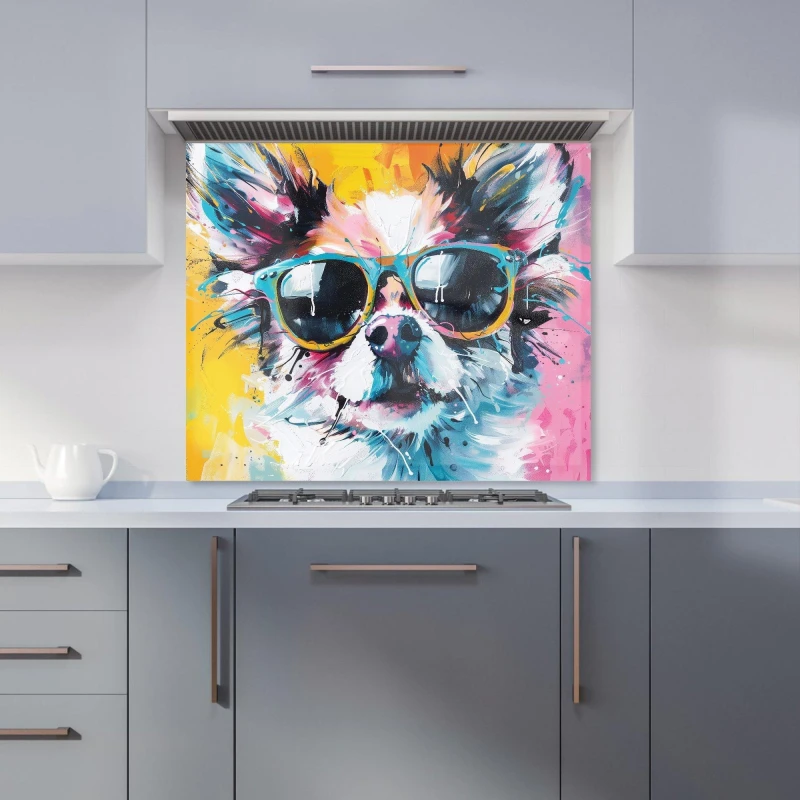 Image of Warren Reed - Designer Chic Chihuahua in Sunglasses Kitchen Splashback Size: 900mm x 650mm Multicolor Unisex 900mm x 650mm