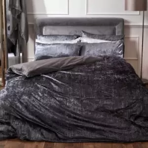 Image of Sienna Valencia Crinkle Velvet Duvet Cover With Pillow Case Bedding Set Charcoal Super King