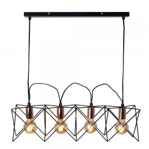 Image of 4 Light Frame Black Copper Cage Bar Ceiling Pendant