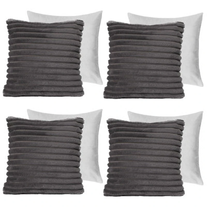 Image of OHS OHS 4 x Faux Fur Thick Rib Filled Cushion Covers in Charcoal Size: 45cm x 45cm Charcoal 45cm x 45cm Unisex 5027434184828