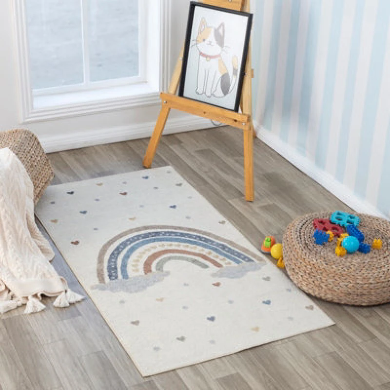 Image of Livabliss Kids Machine Washable Multicolour Bedroom Raini-Bow Area Rug 80 X 150 Cm - Easy Care, Soft & Safe Rug For Kids Spaces