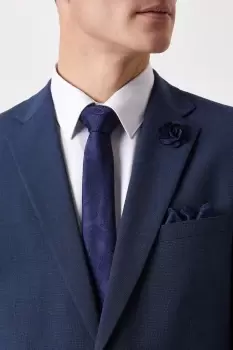 Image of Navy Wedding Paisley Tie Set With Lapel Pin
