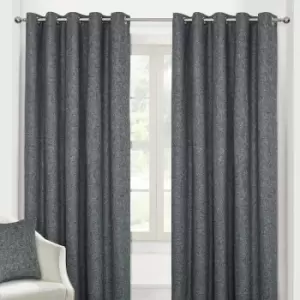 Image of Homecapes Dark Grey Heavy Boucle Textured Blackout Lined Eyelet Curtain Pair, 66 x 72'