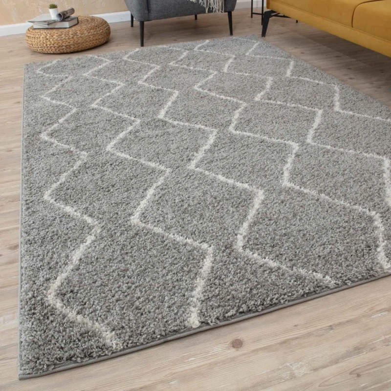 Image of THE RUGS Moroccan Soft Shaggy Rugs & Runners Grey & Ivory Living Room Size: 80cm x 300cm Grey Unisex 80cm x 300 cm