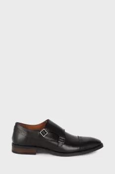 Image of Mens Leather Smart Black Brogue Monk Shoes