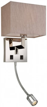 Image of 1 Light Indoor Wall Light with Reading Lamp Polished Stainless Steel, Oyster Shade, E14