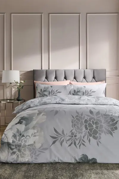 Image of Catherine Lansfield 'Dramatic Floral' Duvet Set Silver