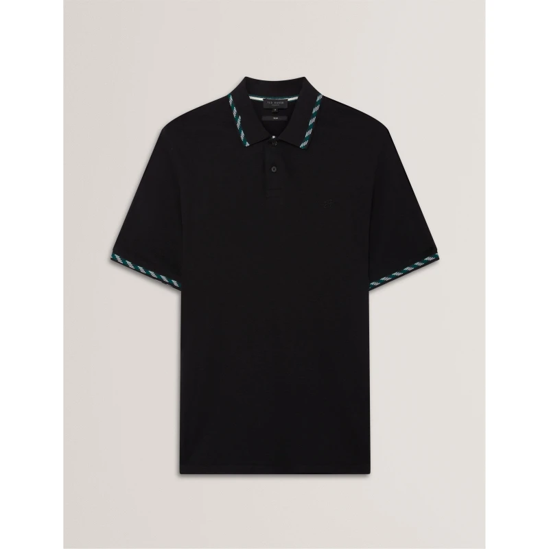 Image of Ted Baker Mens Jacquard Short-Sleeve Polo Shirt Black male XS (1)