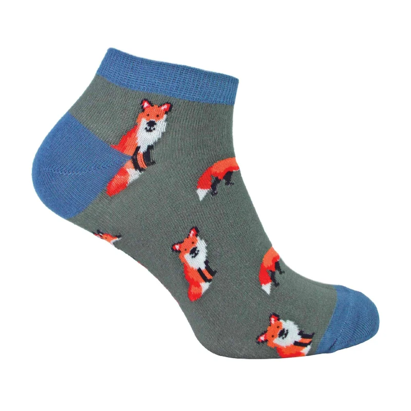 Image of Mr Heron Mr Heron Men 1 Pack Animal Themed Bamboo Trainer Socks in Dark Grey Size: 6-11 Dark Grey 6-11 Male 5056632602667