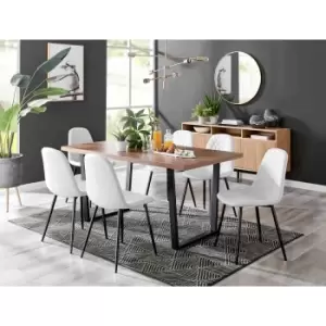 Image of Furniture Box Kylo Brown Wood Effect Dining Table and 6 White Corona Black Leg Chairs