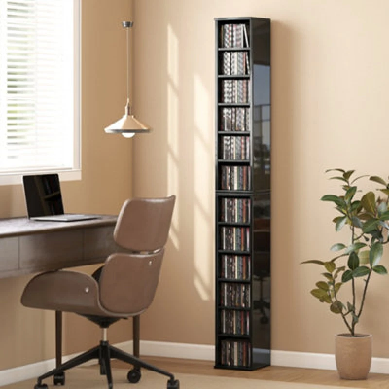 Image of Homcom Set Of 2 Cd Storage Units With Adjustable Shelves, High Gloss Black