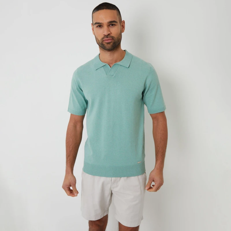 Image of Threadbare Trophy Neck Short Sleeve Knitted Polo - Green Green M