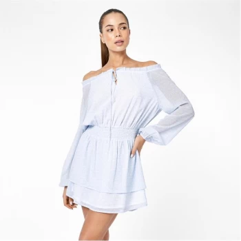 Image of Jack Wills Prairie Bardot Tie Front Mini Dress - Blue
