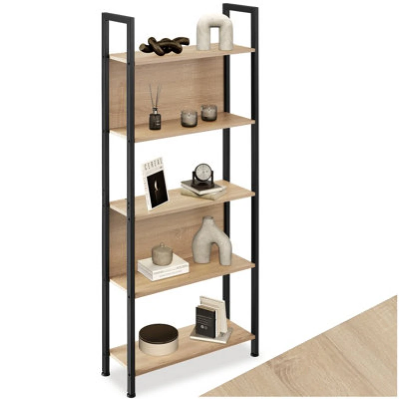Image of Tectake Free-Standing Presentation Shelf Westport With 5 Shelves - Industrial Wood Light, Oak Sonoma