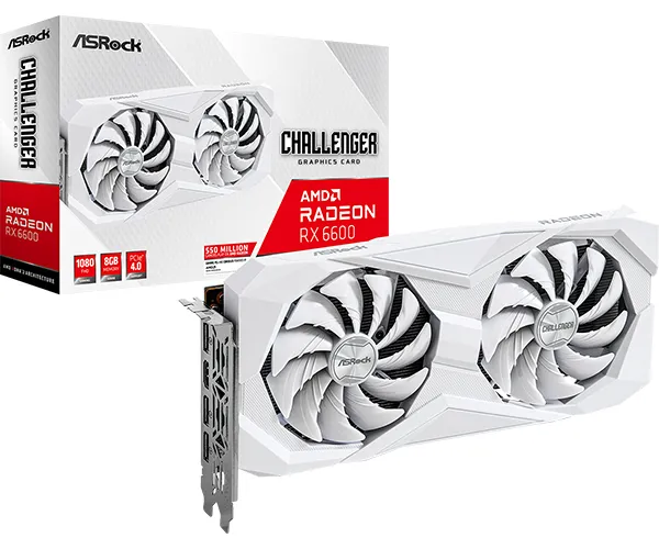 Image of Asrock Radeon RX6600 Challenger White 8GB GDDR6 Graphics Card - 90-GA4UZZ-00UANF