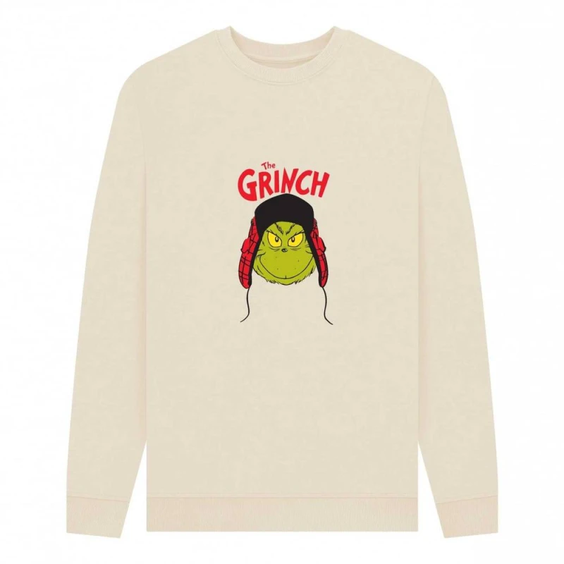 Image of The Grinch Mens Winter Hat Sweatshirt in Cream Size: Small Cream Male S