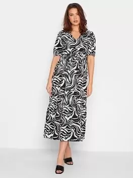 Image of Long Tall Sally Tall Marble Print Tiered Midi Dress - Black, Size 24, Women