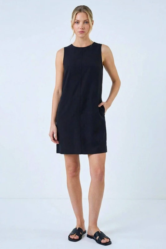 Image of Roman Womens Seam Detail Pocket Shift Dress in Black Size: 10 Black Female 10