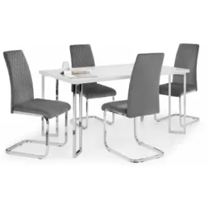 Image of Julian Bowen Dining Set - Manhattan Gloss Table & 4 Calabria Velvet Grey Chairs