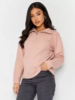 Image of PixieGirl Petite Zip Funnel Neck Jumper, Pink, Size 16-18, Women